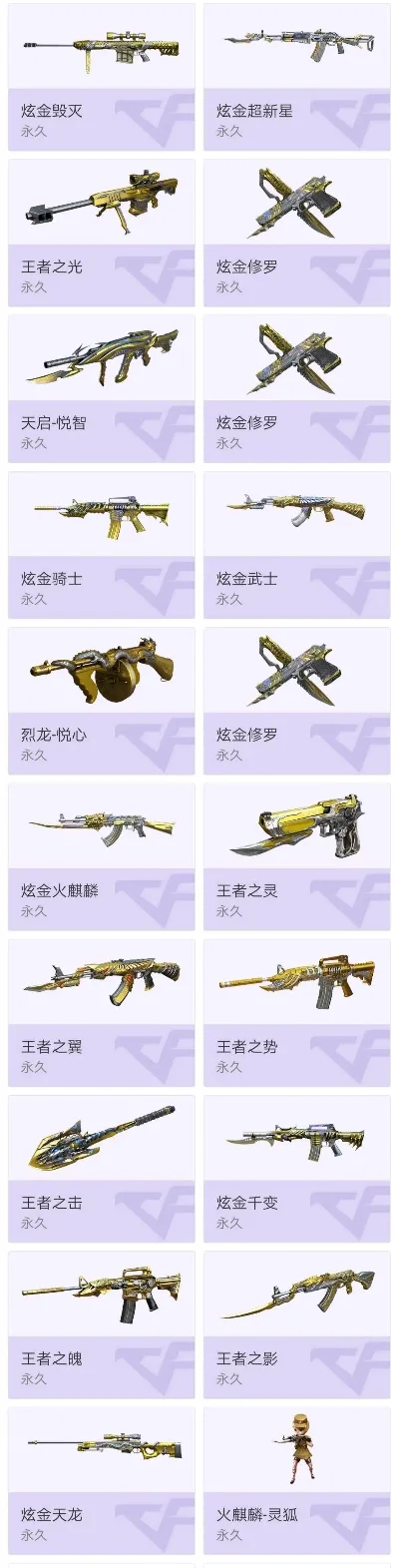 cf手游十大纯金武器